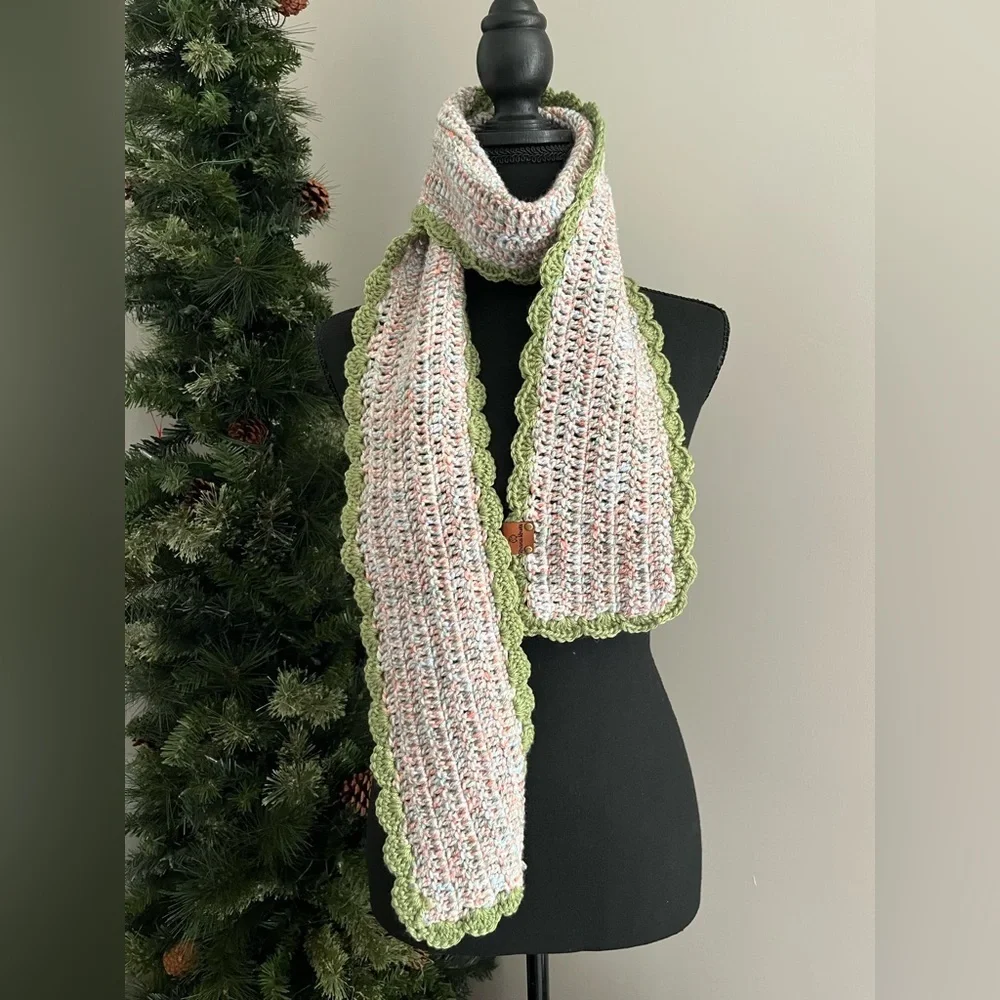 Elegant Multicolor Scarf with Green Trim